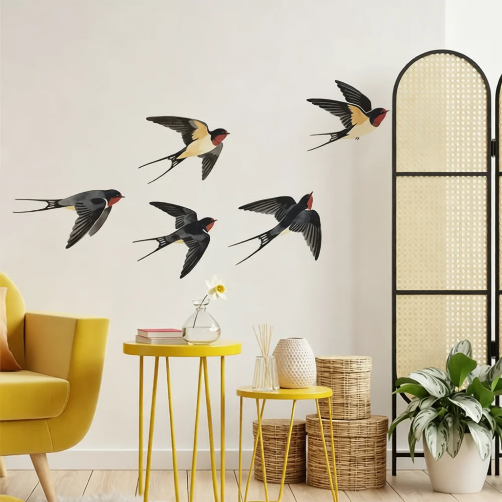 Self Adhesive Swallow Wall Decals Cartoon Bird Decor Art Stickers Creative DIY Wallpaper For Living Room Kids Bedroom Interior