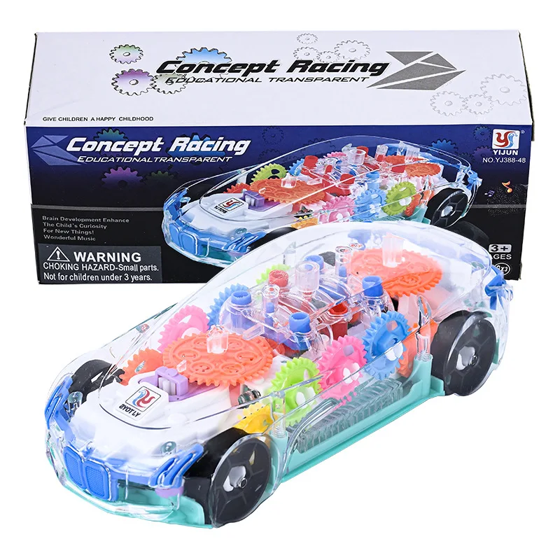 Transparent Gear Concept Car Electric Music Light Universal Drive Vehicle Kids Toy Car With Flashing Lights And Sound Effects