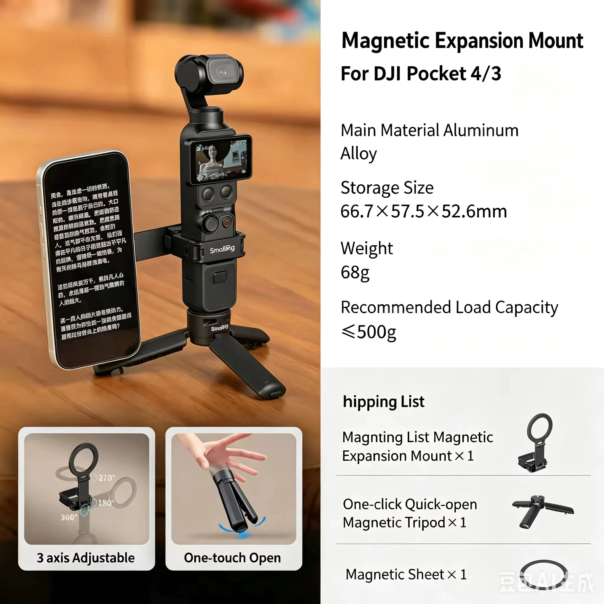 Picture 7: SmallRig Mini Desktop Tripod One-Click Quick Release  For DJI Osmo Pocket 4P / 3 / 4 Gimbal Base Action Camera Mount Accessories