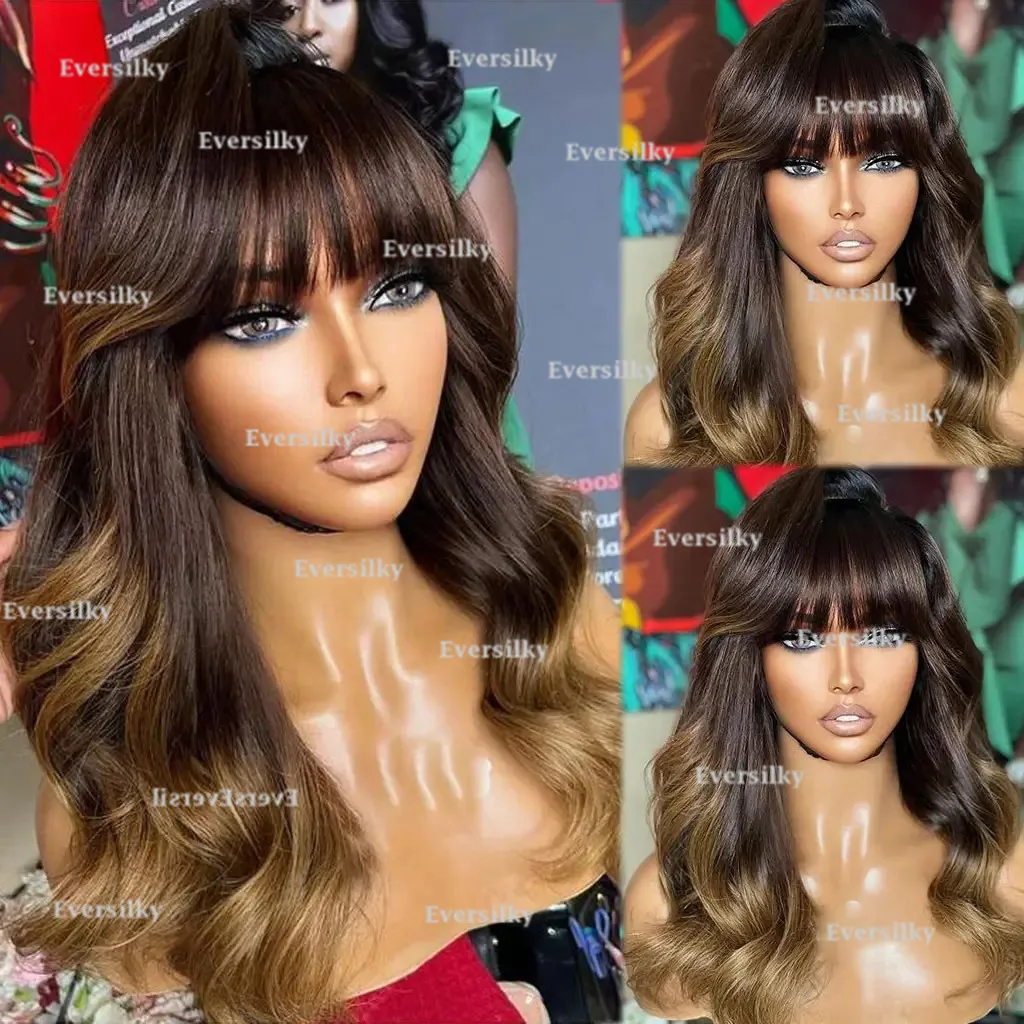 Ombre wig Brown Women's Long Hair wig Breathable Full Lace wig Pre-drawn Brown Women's dark black 13 x 4 front lace women's wig