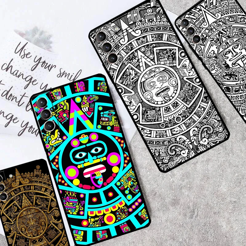 Aztec Calendar Mayan Native Stone Case For Samsung Galaxy S21 S20 FE S22 S23 S24 Ultra Note 10 Plus Note 20 S8 S9 S10 Cover