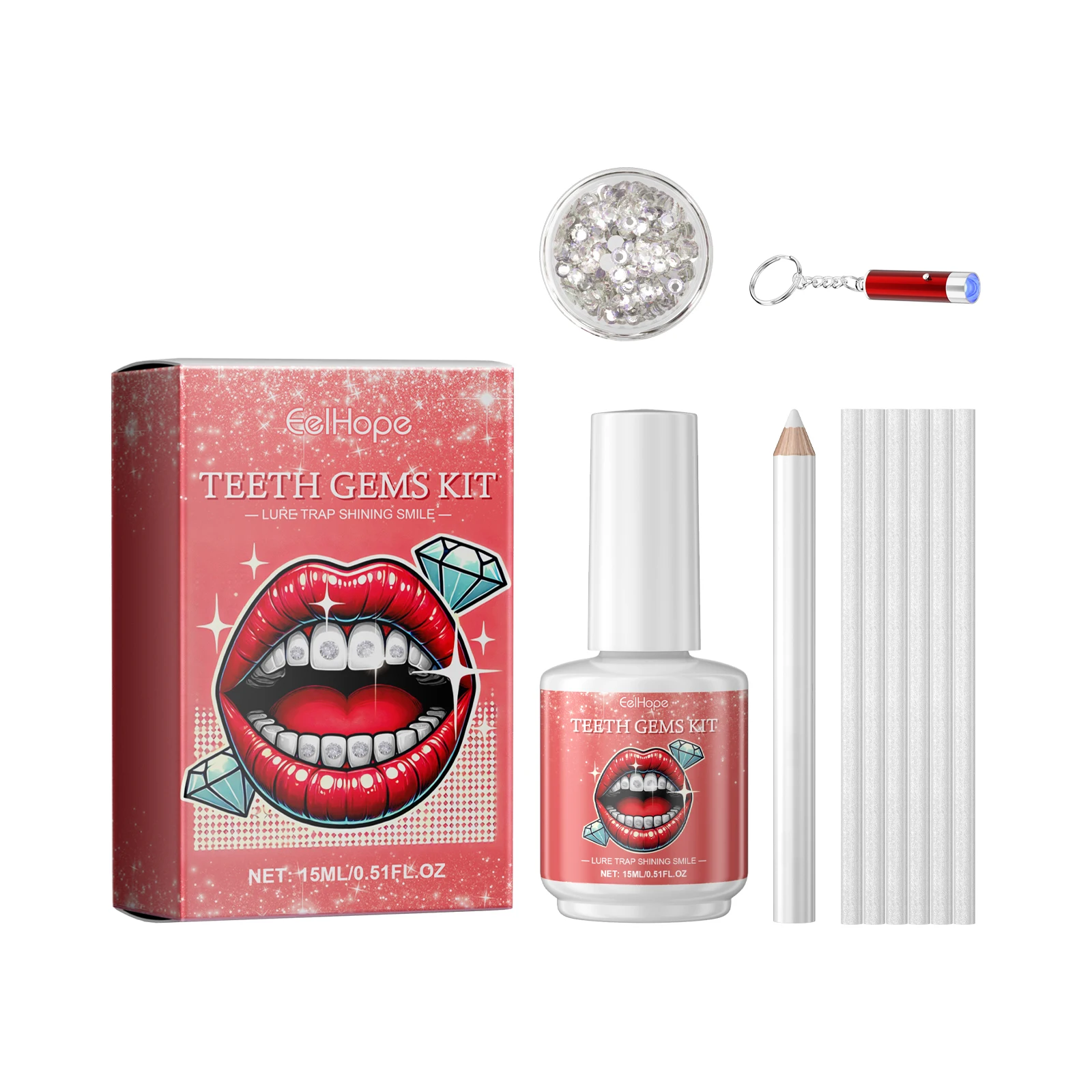 Eelhope Teeth Gems Kit DIY Set of Dental Gemstones Fashionable Dental Decoration Shining Brightening Stickers Convenient Drills