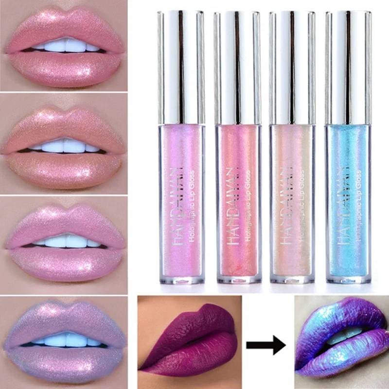 6 Colors Glitter Liquid Glow Lip Gloss Laser Holographic Jelly Lipstick Mermaid Pigment Polarized Lipgloss Lip Plumper Make Up