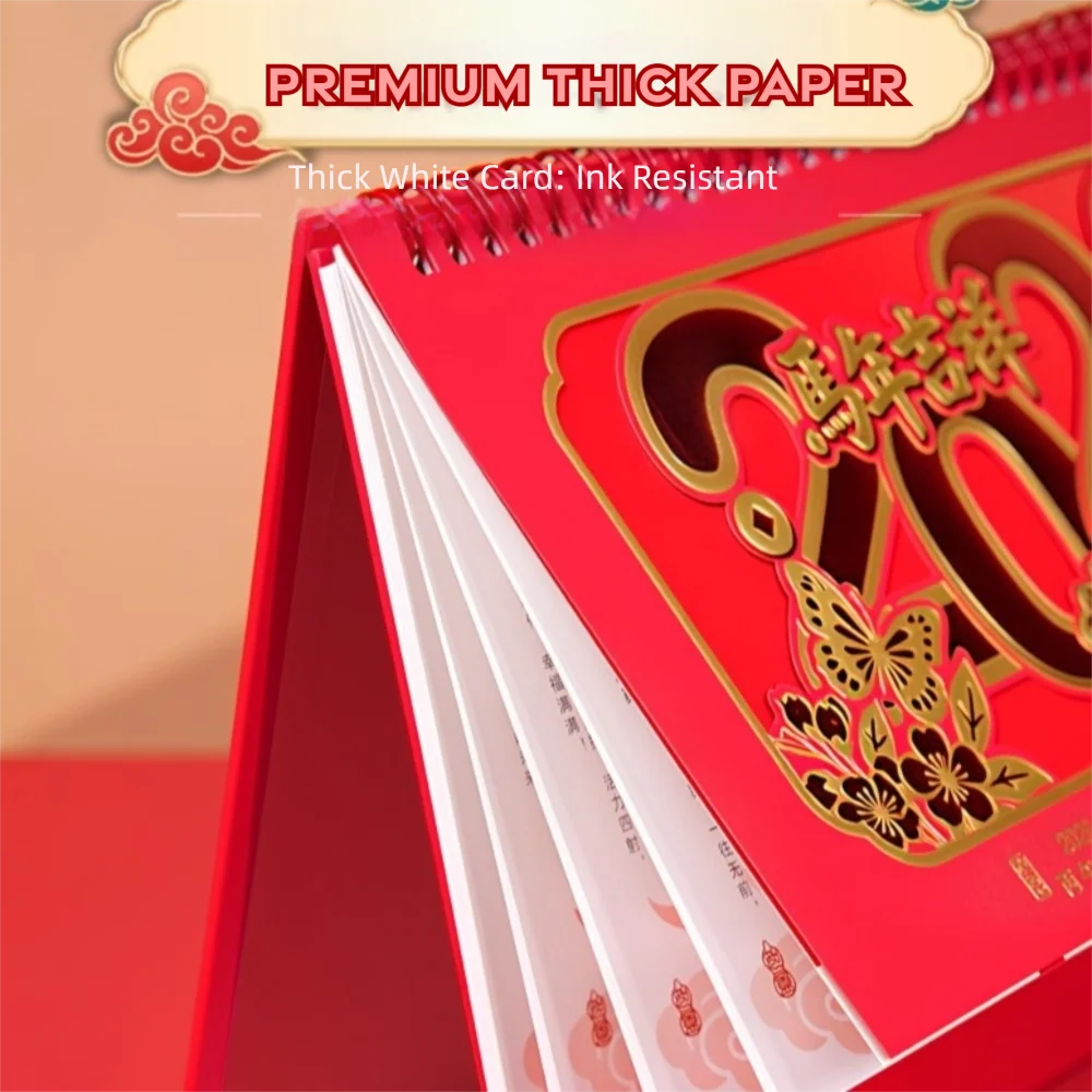 

New Large Size 2026 Desk Calendar Chinese Style Vintage Design Desktop Calendar Gold Embossed Monthly Planner Home Decoration