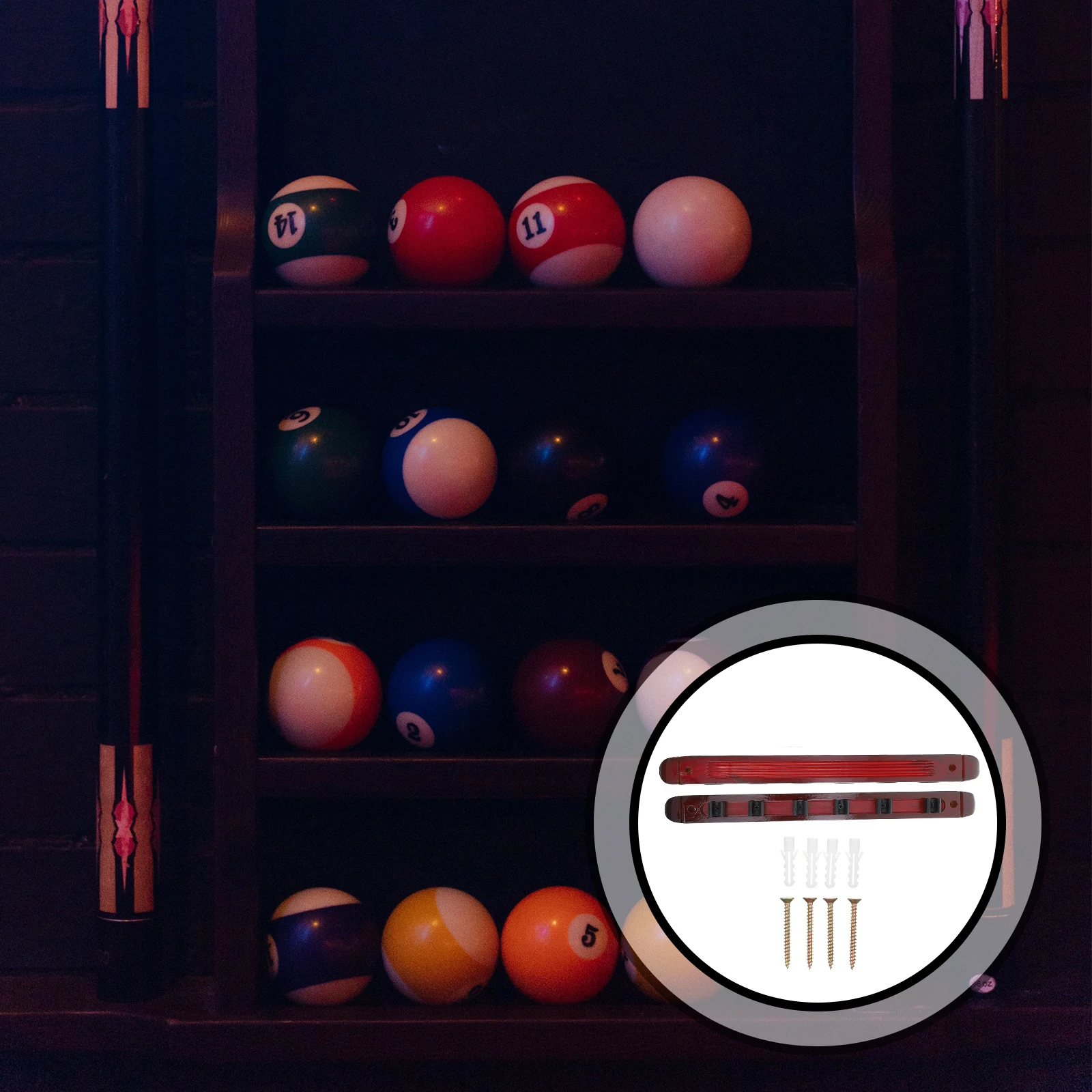 

Wooden Pool Cue mounted 6 Holes Billiard Rod Storage Display Holder Sturdy Practical Long lasting Gift