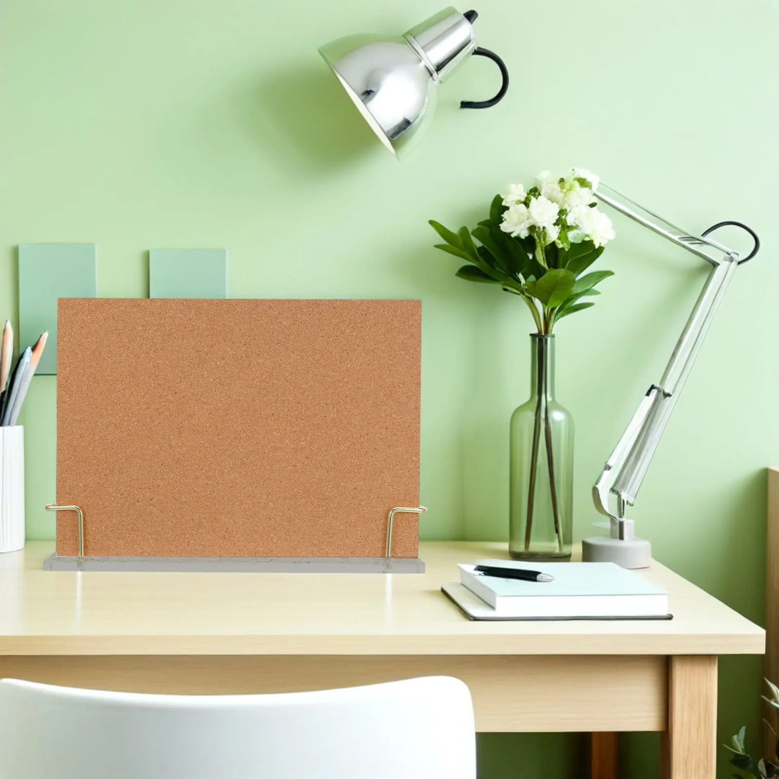 1Set Small Tabletop Cork Board for Desk - Modern Acrylic Metal Framed Desktop Bulletin Board with Push Pins Clips - Office Home