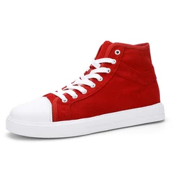 Unisex Canvas Shoes Women's High Top Vulcanized Shoes Size 35-44 Fashion Flat Casual Shoes Yellow Red Sneaker Woman Zapatillas