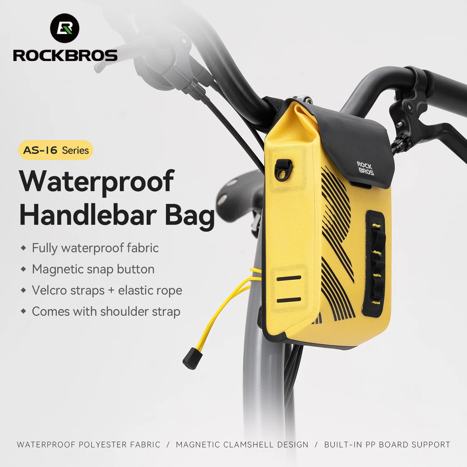 ROCKBROS Bike Bag Full Waterproof Magnetic Flip Cover Handlebar Storage Bag 1.3L Daily Capacity With Shoulder Strap Outdoor Bag