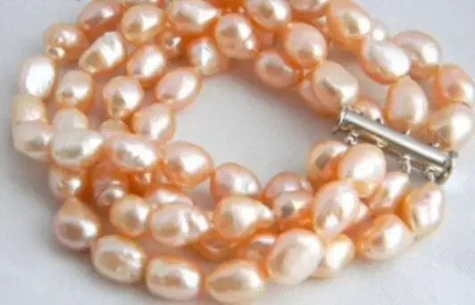 4Strands 8'' 9MM Pink Baroque Freshwater Pearl Bracelet