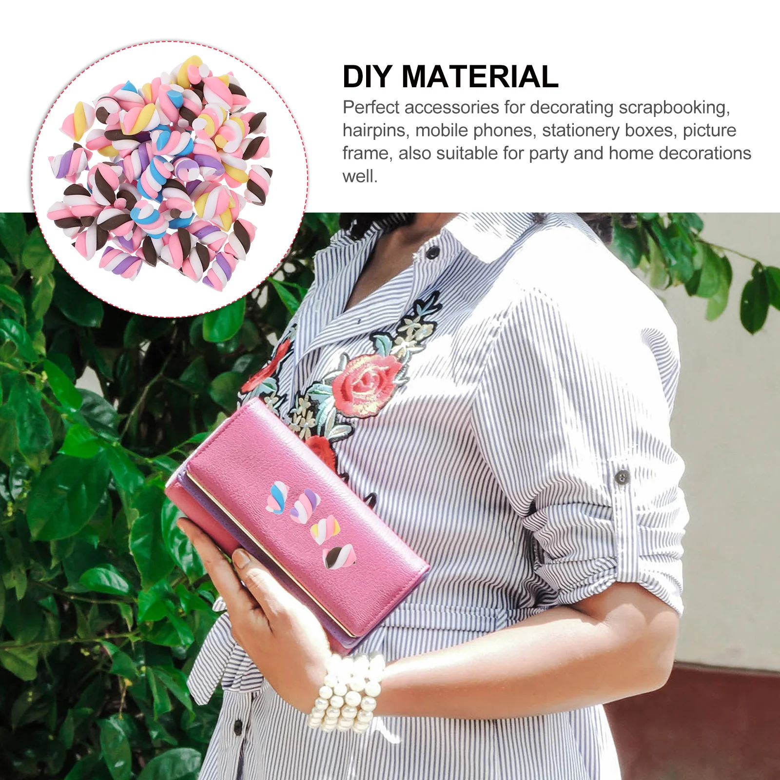 

60 pcs Pottery Accessories For Stationery Box Decoration Craft Diy Cotton Candy Style Colorful Durable Gift Jewelry