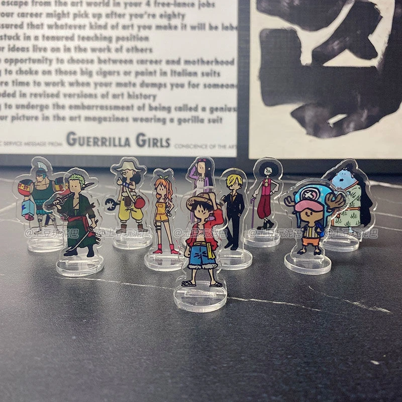 10 stks EEN STUK Acryl Figuur Stand Anime Luffy Mini Model Desktop Staande Decoratie Ornamenten Cartoon Collectie Speelgoed Figuur