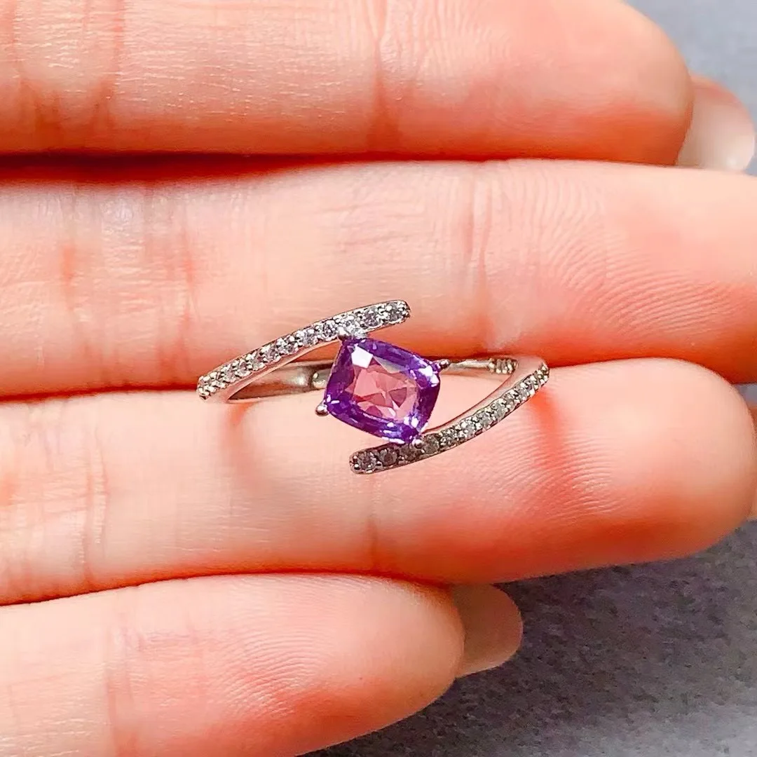 KJJEAXCMY High End Women's Ring Natural Purple Sapphire S925 Silver with Electroplating Boasting High Clarity Full Brilliance