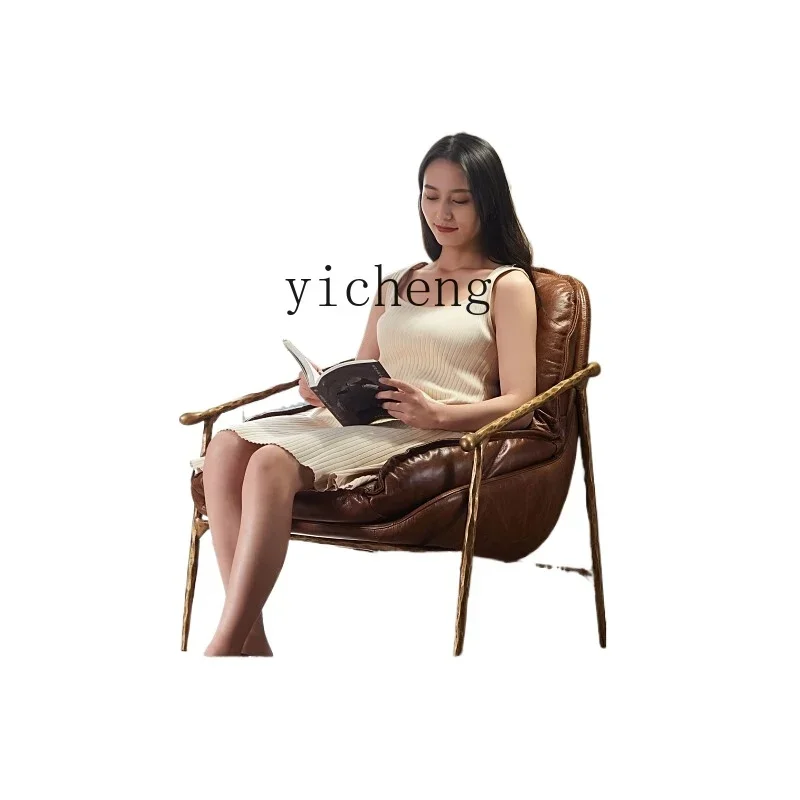 

medieval hand-forged wrought iron leather single sofa chair living room retro oil wax leather leisure chair home accessories