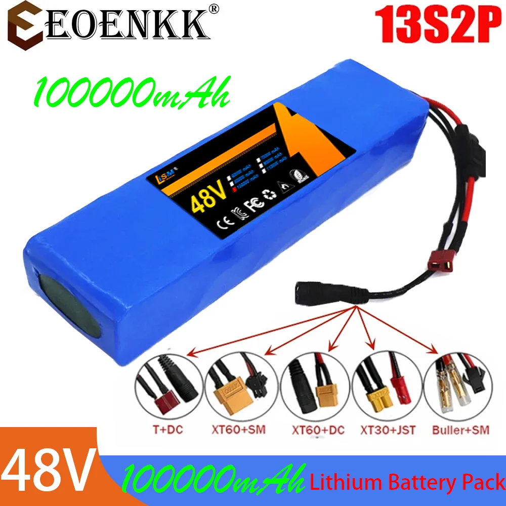 

13S2P 48V 100000mAh 100Ah Lithium-ion Battery Pack with 250W 350W 500W 750W 1000W BMS And a complimentary 54.6V charger