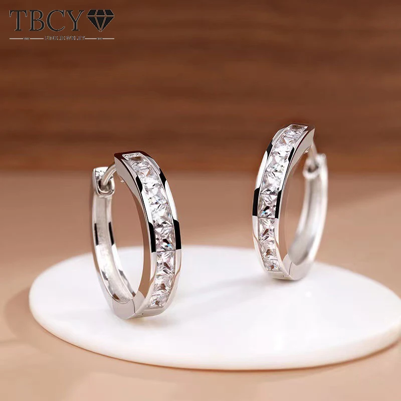 TBCYD Square High Carbon Diamond Hoop Earrings for Women S925 Silver 18K White Gold Plated Sparkling Fine Jewelry Christmas Gift