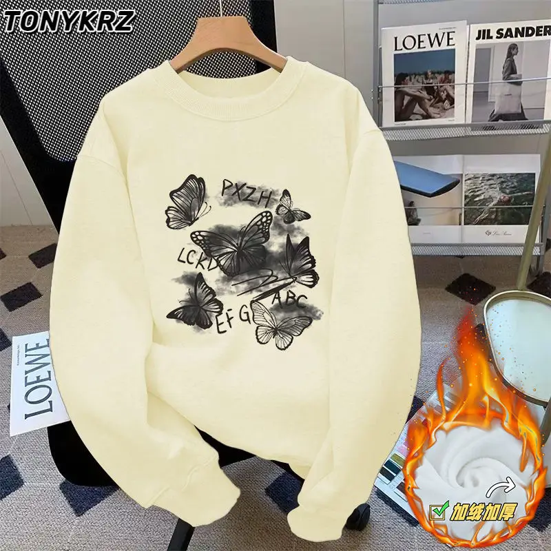 

Fashionable Versatile Fleece Hoodie for Wome American Butterfly College Style Loose Top