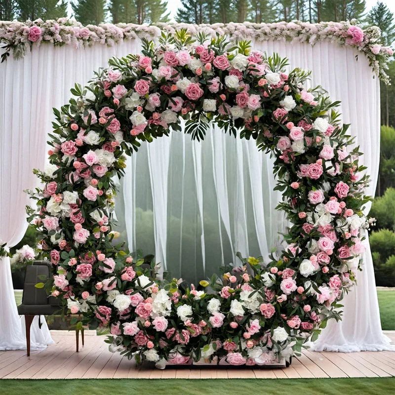 

Круглая арка 2,4 м, цветочный выставочный зал, украшенный розовыми розами, вышитые шариками, U-образная арка, цветы, свадебные украшения