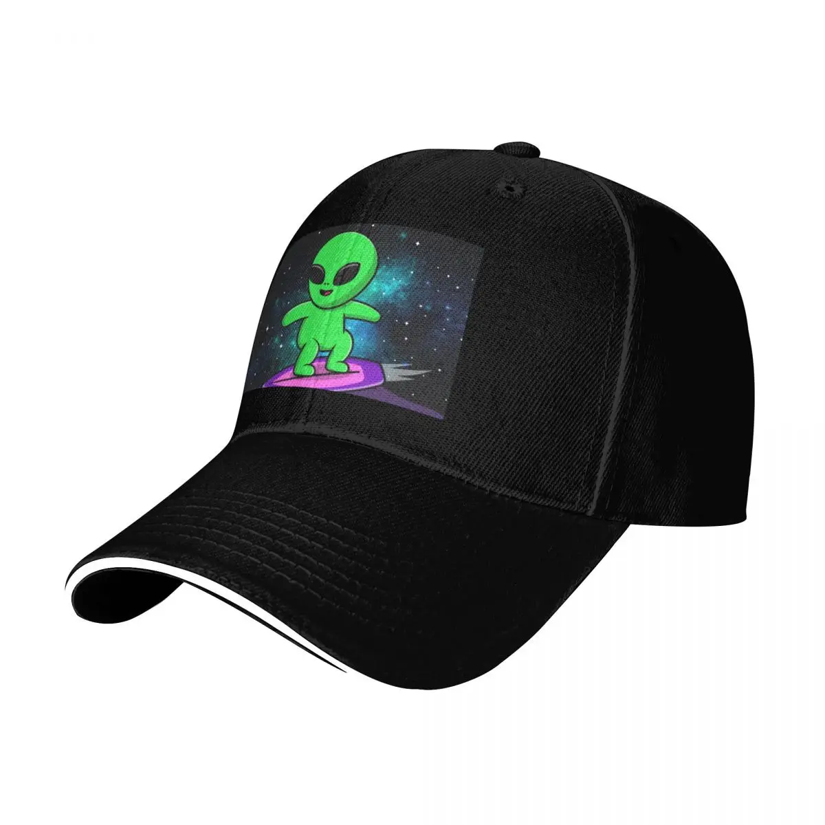 Surfing Alien: Galactic Glide Baseball Cap Streetwear Hip Hop Trendy Vintage Retro Embroidered Lightweight Packable