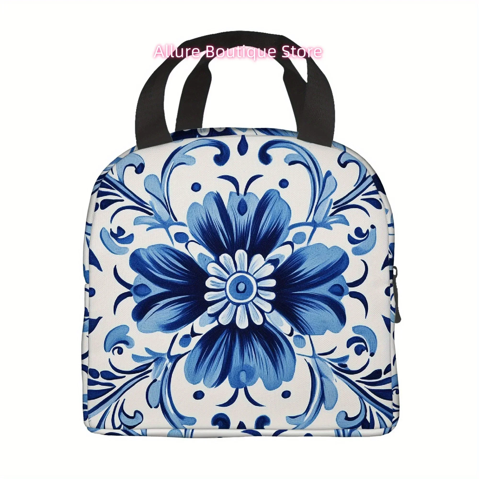 1-unidade-de-bolsa-termica-para-almoco-com-padrao-floral-azul-e-alcas-pretas-–-design-floral-elegante-em-branco-e-azul-poliester-resistente-ideal-para-uso-domestico