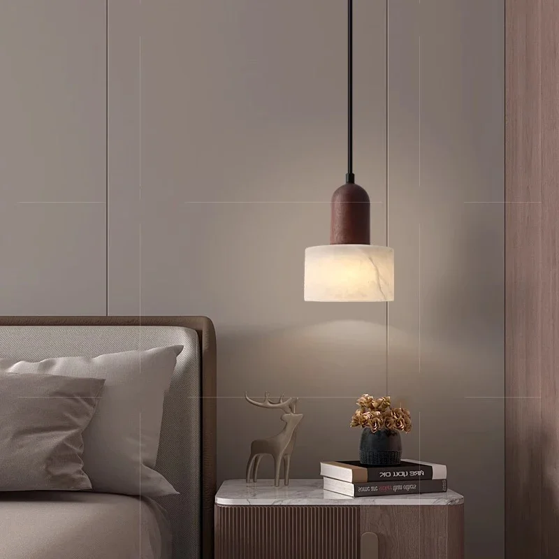 

2025 Led Pendant Lamp Wabi Sabi Style Chandelier Marble Stone Bedroom Bedside Hanging Ceiling Light White Jade E27 Bulb Wall Lig