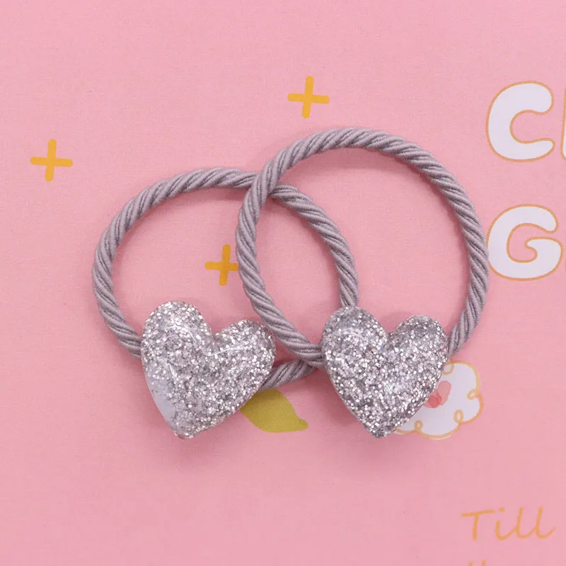 2Pcs/Set Glittering Love Resin Children\'s Rubber Bands Sweet Hair Accessories Baby Headband Kid Ponytail Holder Scrunchie