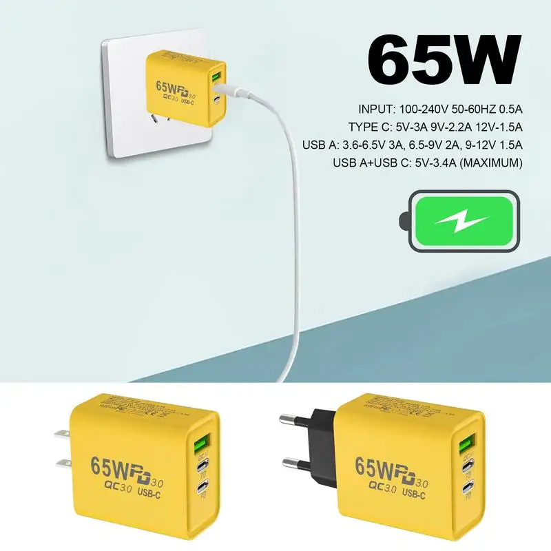 65W USB C Charger Portable Type C Chargers Support  PD Quick Charging For I Phone 1514 13 samsungs  QC3.0 USB Power Adapter