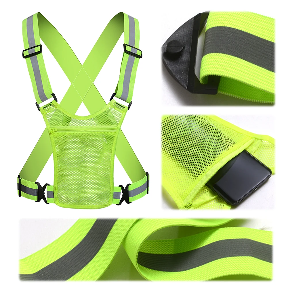 Reflective Safety Vest Lightweight Elastic Safety Vest with Pouch High Visibility Running Vest Adjustable for Running Jogging