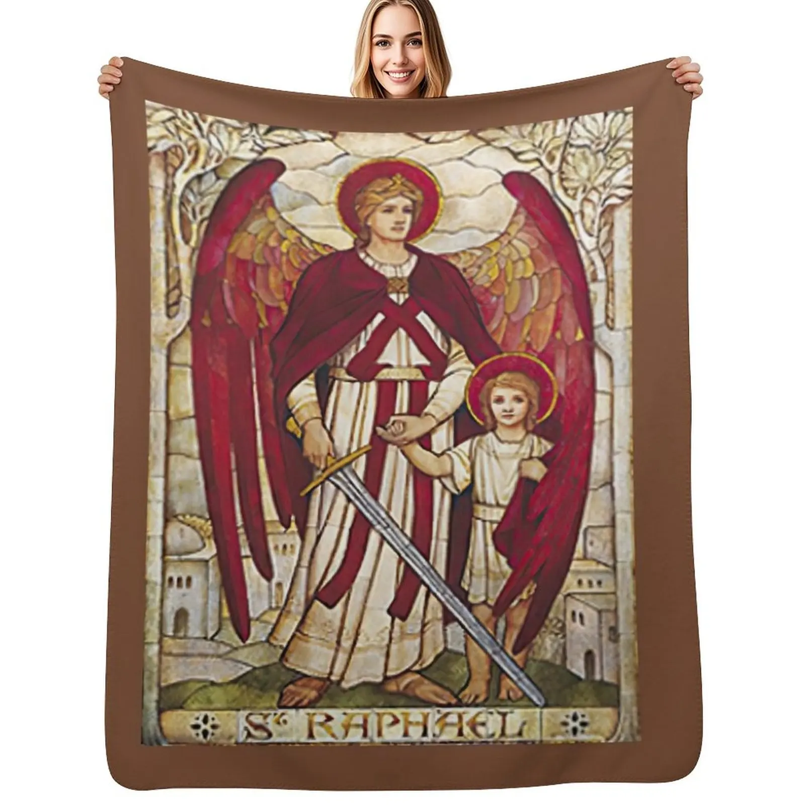 

St Raphael Rafael Angel Catholic Saint Archangel Throw Blanket Fluffy Cozy Throw Blanket for Home Decor