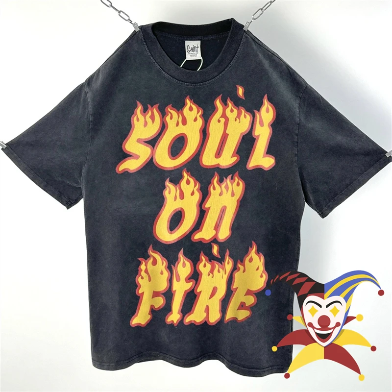 Soul on Fire SAINT T-shirt Men Women Best Quality Washed Top Tees