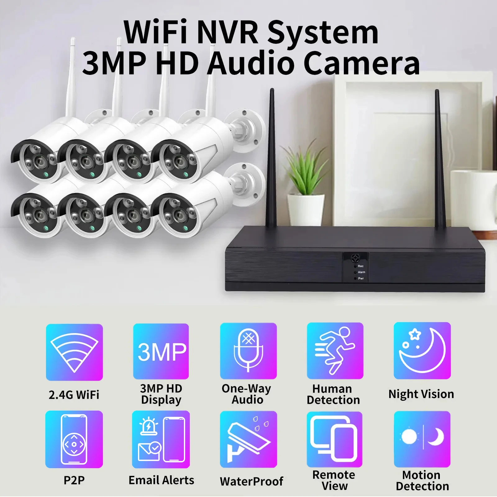 Imagem -02 - Gadinan-kit Nvr sem Fio Face Detect Sistema de Segurança Áudio ao ar Livre Câmera ip Wifi Cctv Vigilância por Vídeo H.265 Mais 8ch 3mp