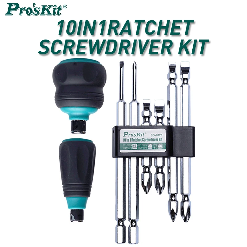 

Pro'sKit 10 in 1 Ratchet Screwdriver Set Household Multifunctional Phillips Combination Screwdriver Disassembly Machine