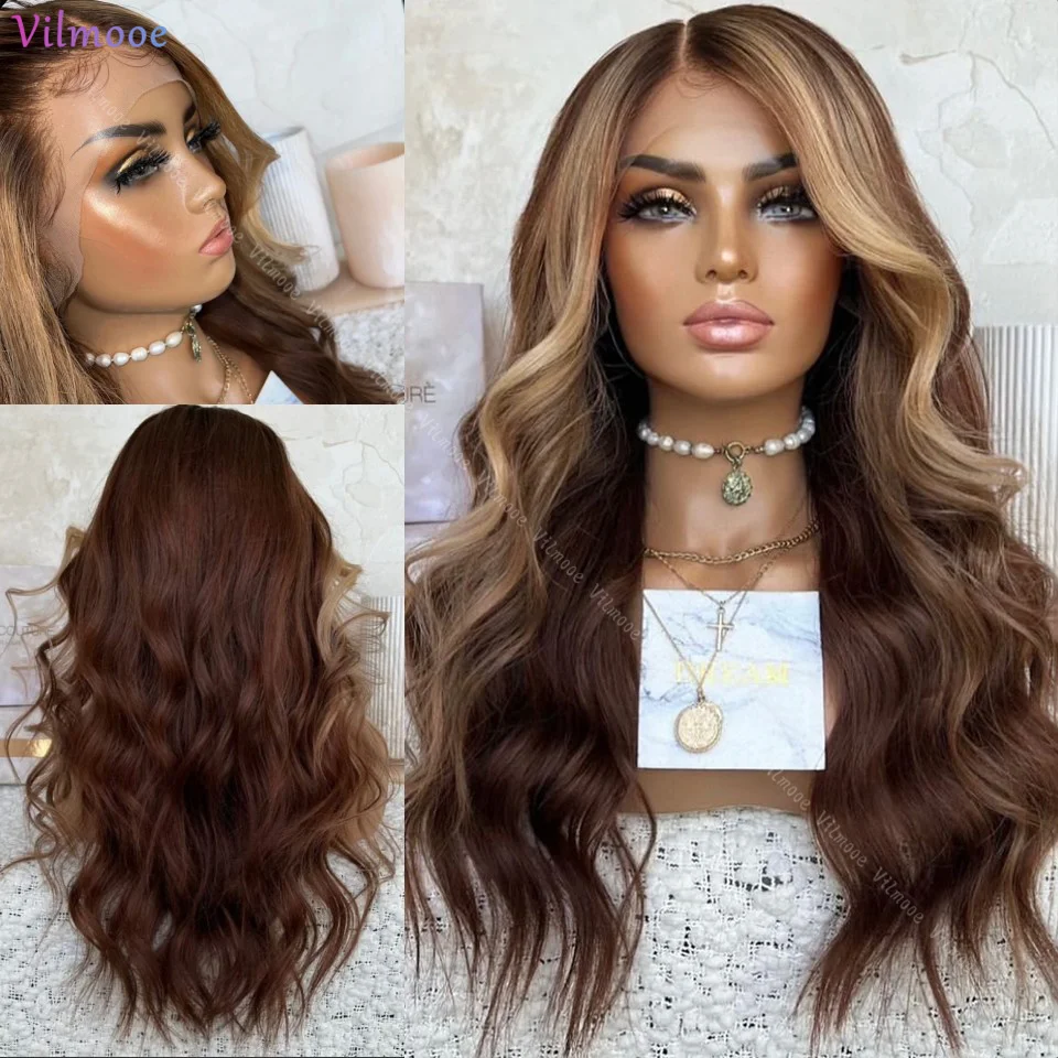 

Highlight Brown With Blonde Glueless 13x4 Silk Base Human Hair Wigs for Black Women 360/13x6Lace Front Wigs Human Hair Body Wave