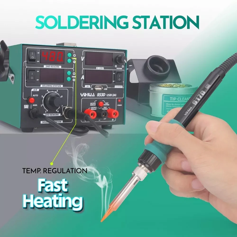 YIHUA 853D 2A USB Rework Station แหล่งจ่ายไฟหัวแร้ง Hot Air Desoldering Gun การประสาน Station ซ่อมโทรศัพท์เครื่องมือ