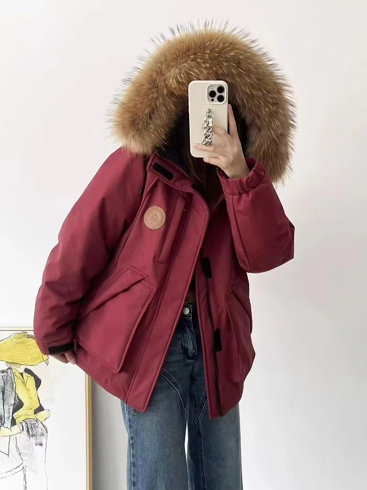 2024 Winter New  Women's Fur Collar Snow Parka Thicken White Duck Down Puffer Coat Warm Jacket with Faux Fur Removable Hood