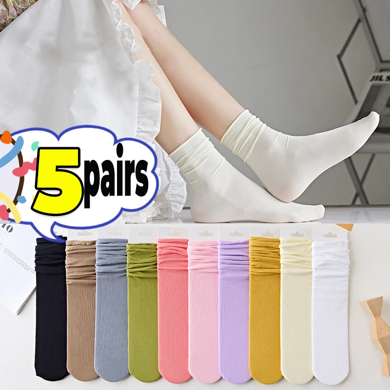 

1-5pairs Japanese Loose Socks High School Girls Harajuku Long Cute Socks Women Solid Colors Knitting Striped Cotton Women's Sock
