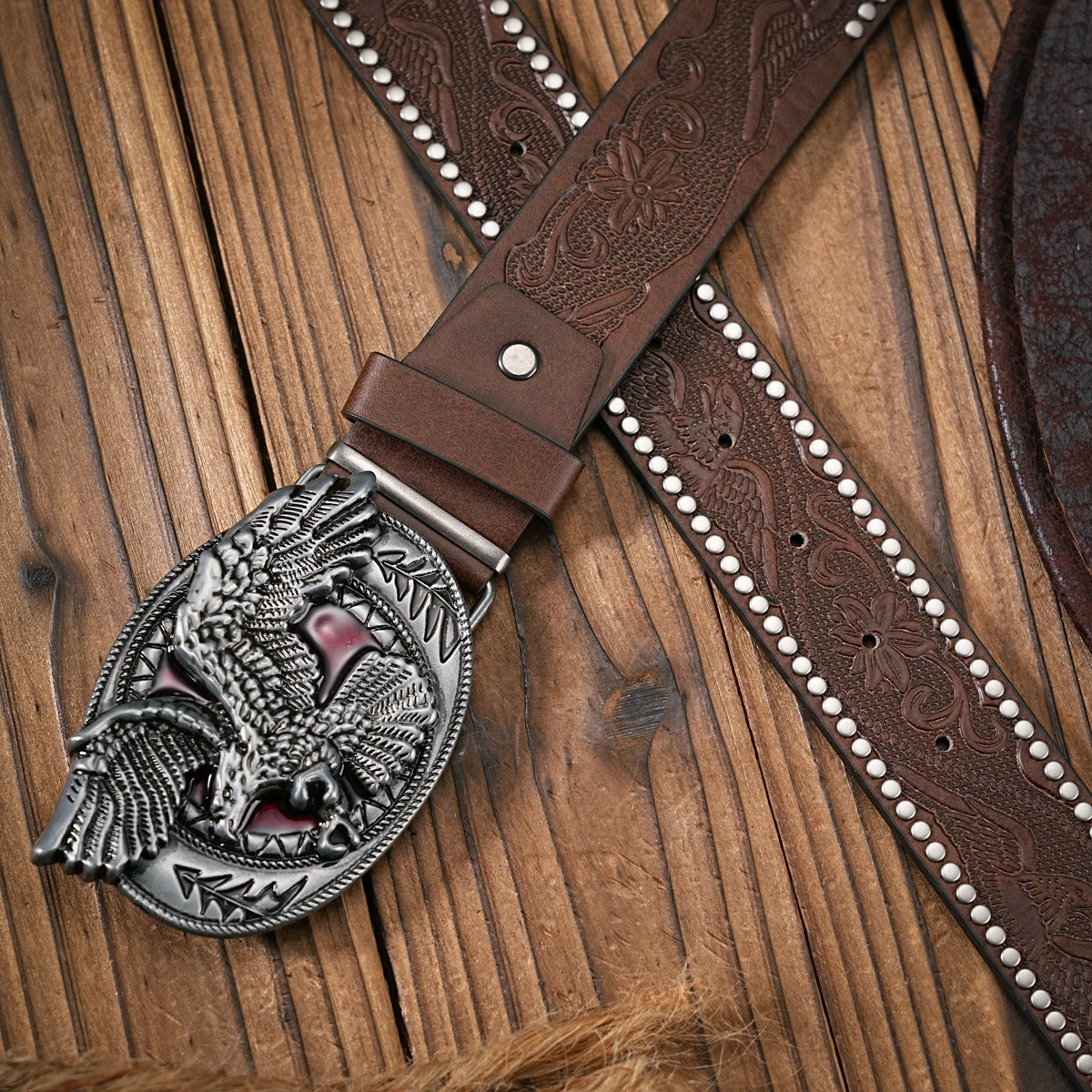 Herren - Damen - Western-Denim - PU-Leder - Gürtel - Vintage-Jeans mit Nadelschnalle Brauner Gürtel – Detail 12