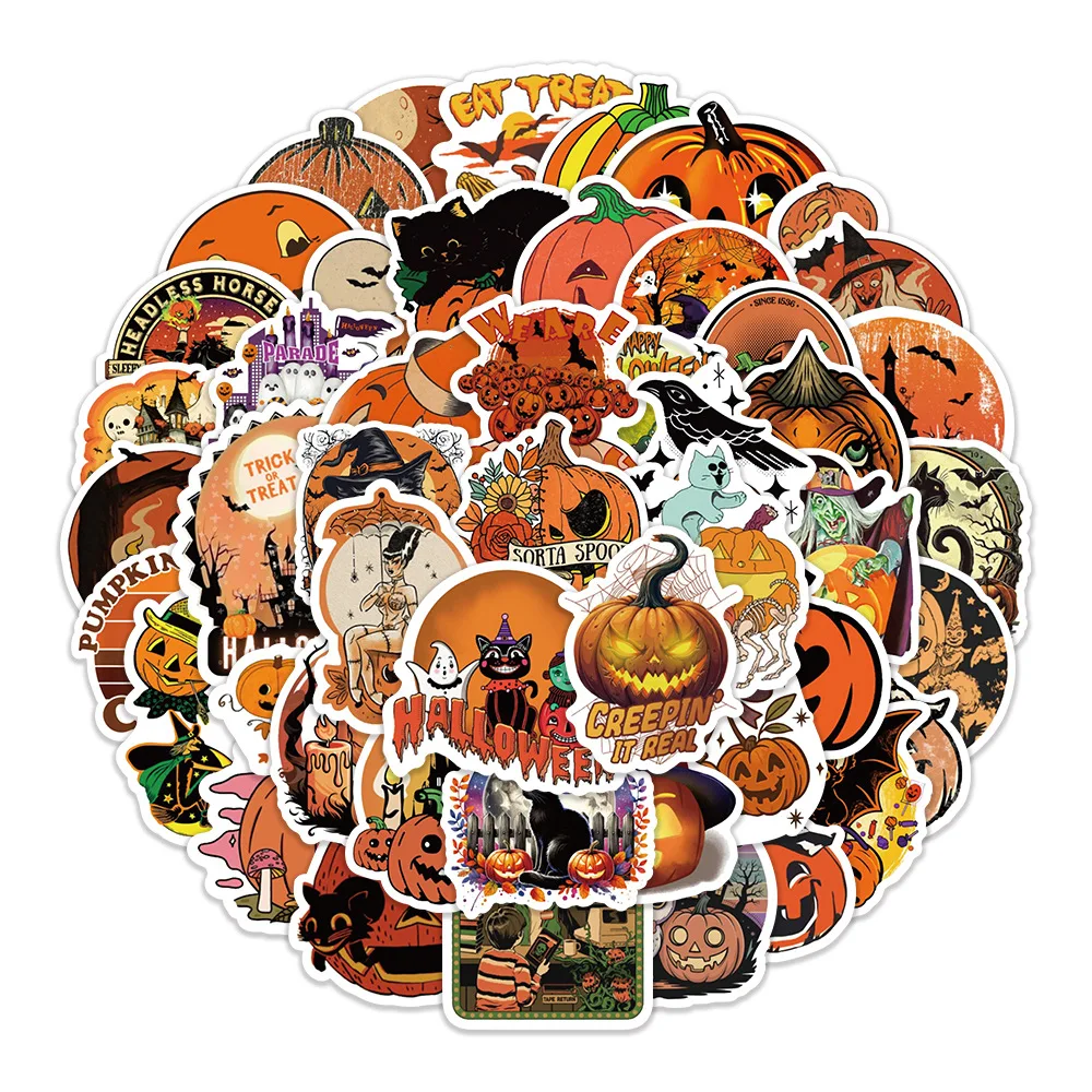 50PCS 재미 있은 만화 할로윈 테마 스티커 수하물 기타 축제 전화 컴퓨터 일기 낙서 장난감 DIY 장식 선물