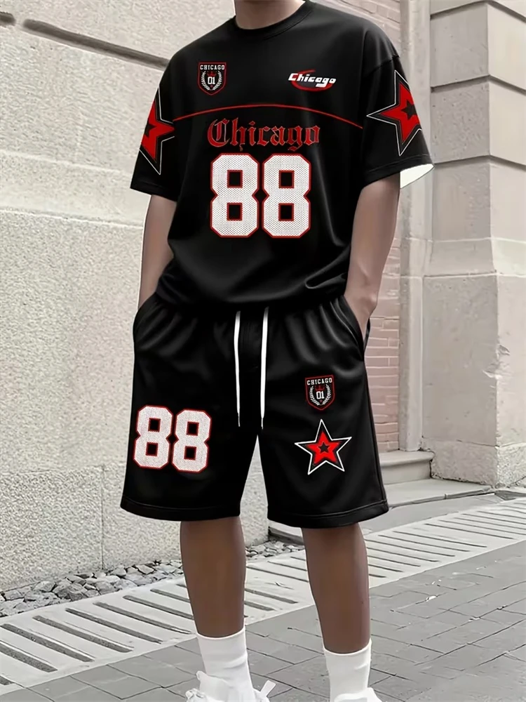 Cool And Trendy 3D Printed Men's Casual Short-sleeved Suit With Riding Style, New Men's Round-neck Short-sleeved Top And Shorts