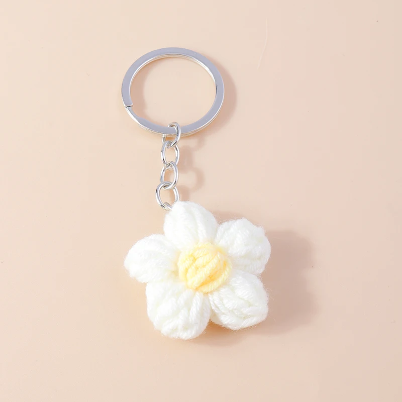 Cute Handmade Knitted Flower Keychain for Women Girl Crocheted Keyring Pendants Handbag Decor Charms DIY Jewelry Gifts