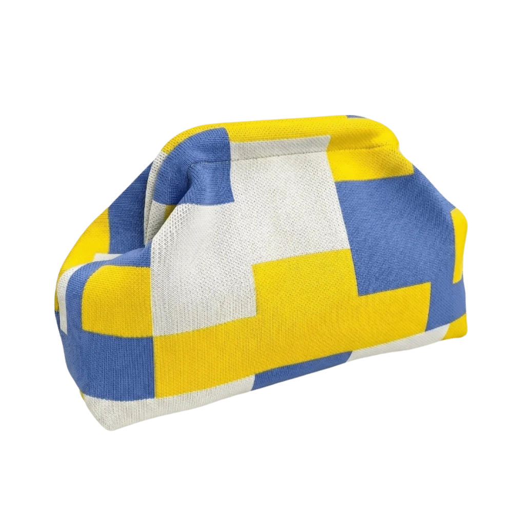 Portable Polyester Knitting Bag Geometric Pattern Soft Fabric Cloud Clutch Bag Casual Cosmetic Pouch Daily Carry