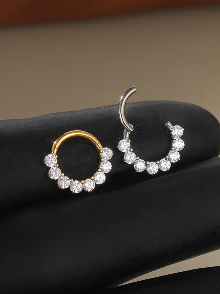 1PC G23 Titanium Marquise CZ Septum Clicker Hoop Neuspiercings Oorkraakbeen Oorbel Daith Tragus Helix Conch Piercing Sieraden 16G - afbeelding 2