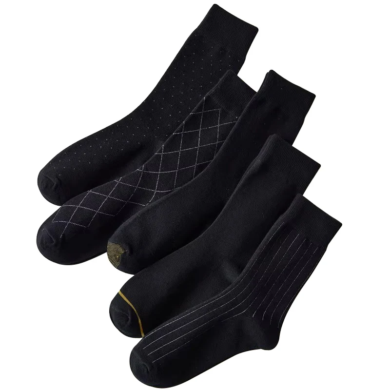 5 Pairs Men Middle Tube Socks Spring Autumn Comfortable Cotton Men's Socks Business Casual Suit Leather Shoes Socks Black Socks