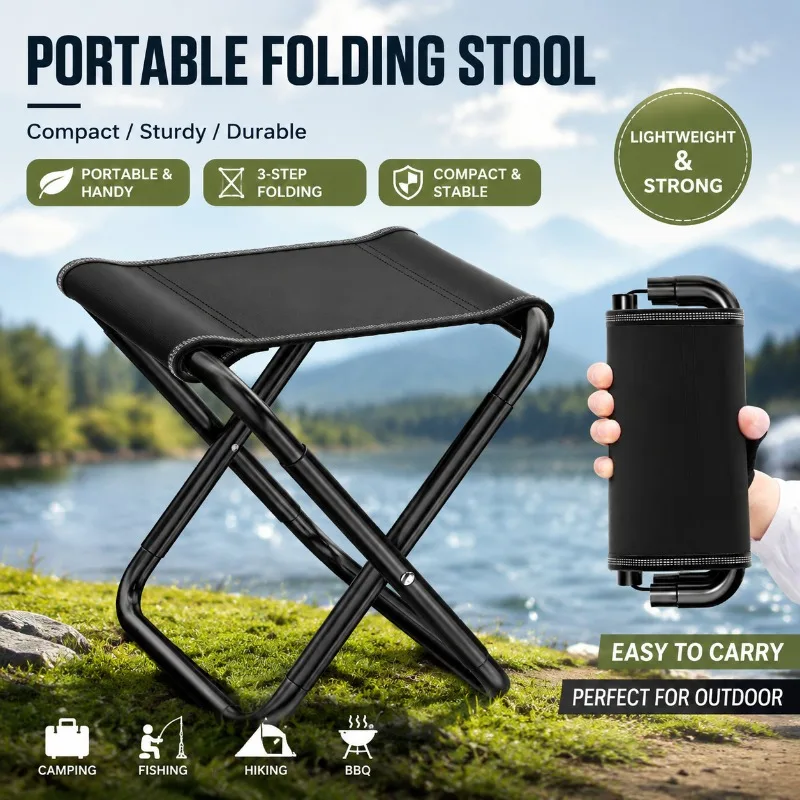 

1Pcs Portable Folding Stool Lightweight Camping Chair Compact Fishing Seat Sturdy Outdoor Furniture for Hiking BBQ Travel Picnic