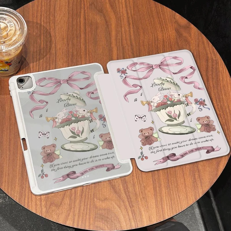 Tri-fold Funda for IPad 6th Generation Case 9.7 Inch 10.2 9th 8th 7th IPad Air 5 Air 4 10.9 Ipad Mini 6 Bear Bunny Print Pretty