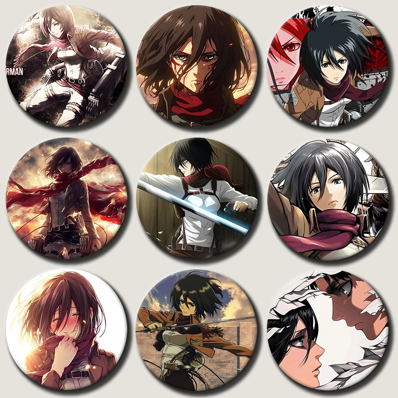 

58mm Anime Character Mikasa Ackerman Soft Button Pin Mikasa Ackerman Brooch Creative Badge for Backpack Clothes Decoration Gift