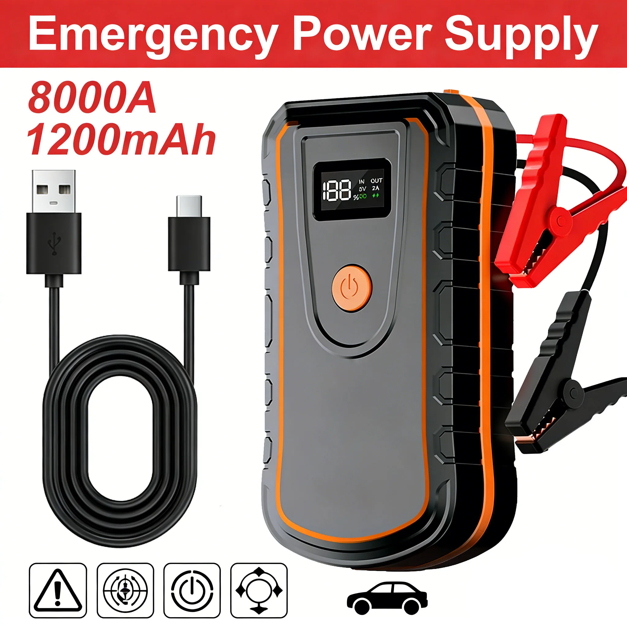 

Upgraded Portable Car Jump Starter 8000A with LED Lighting Suitable for Outdoor Camping Compatible with Multiple Vehicle Models