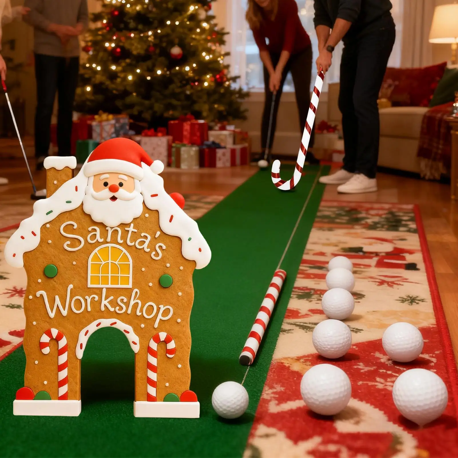 

Gingerbread Man Golf Game, Fun Indoor Outdoor Toy with Candy Cane Sticks for Christmas Party, Home Carnival Holiday Gatherings