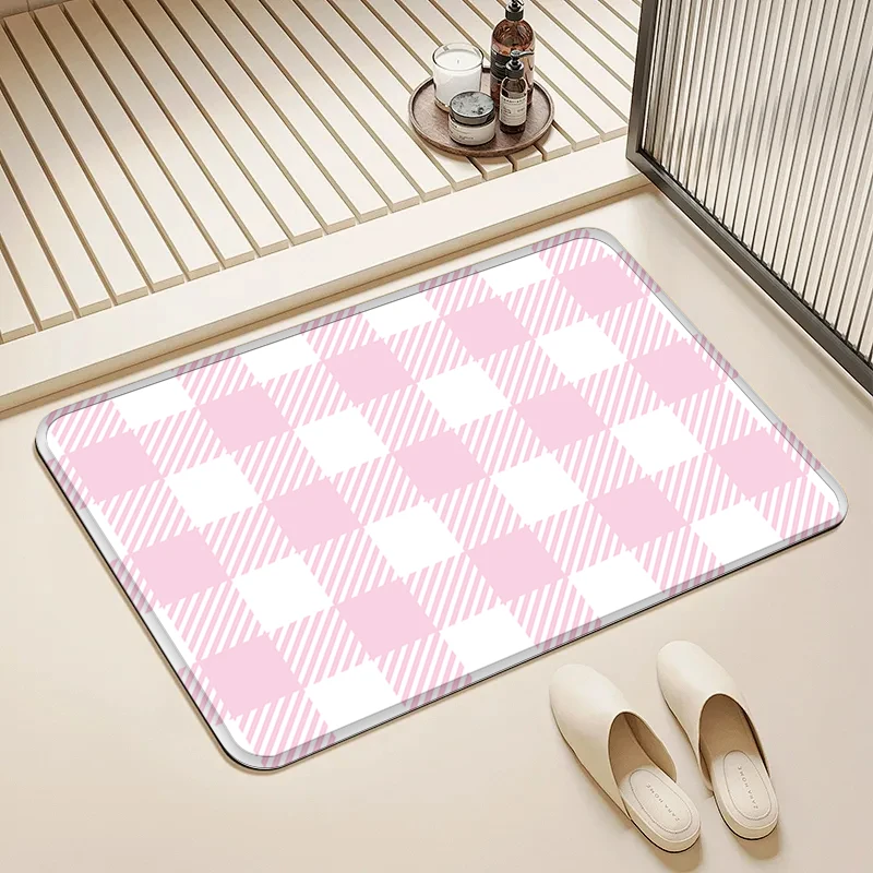 

Pink White Checkerboard Doormat Non-Slip Floor Mat Home Entrance Door Rug Classic Pattern Decor Kitchen Bathroom