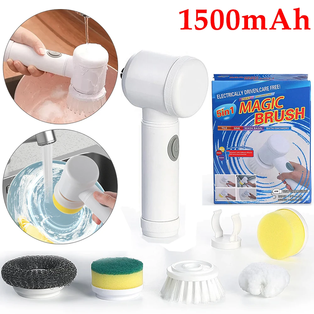 

Electric Spin Scrubber USB Rechargeable with 5PCS Brush Heads Kitchen Dishwashing Brush Bathtub Tile Professional Cleaning Brush