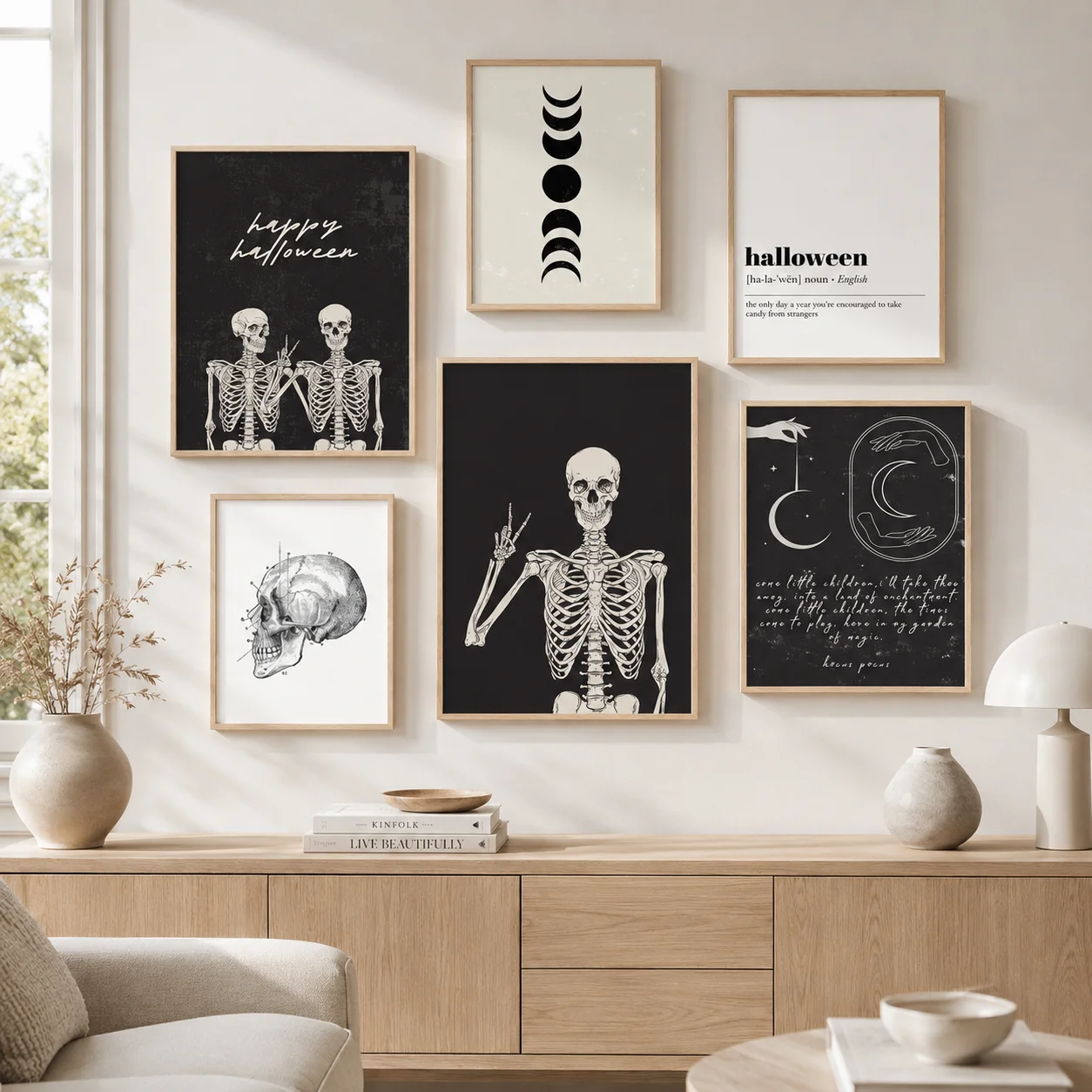 Halloween Decor Posters and Prints Skeleton Gallery Wall Art Human Organs Canvas Painting Black and White Room Decortion Unframe